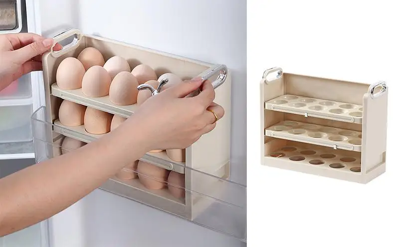 

Egg Dispenser 3 Layers Ant Islip Container Side Door Egg Box Kitchen Storage Organization With Handle Egg Basket Organizer
