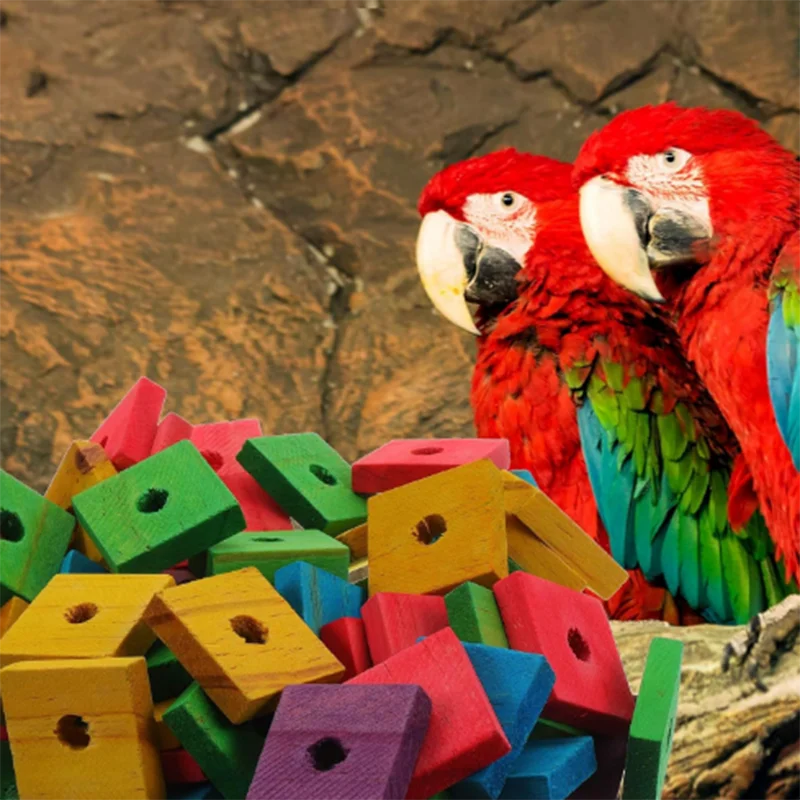 Parrot chews on toys, DIY birdcage colorful wood pieces, wooden beads, and wooden sticks spliced bird toys parrot supplies