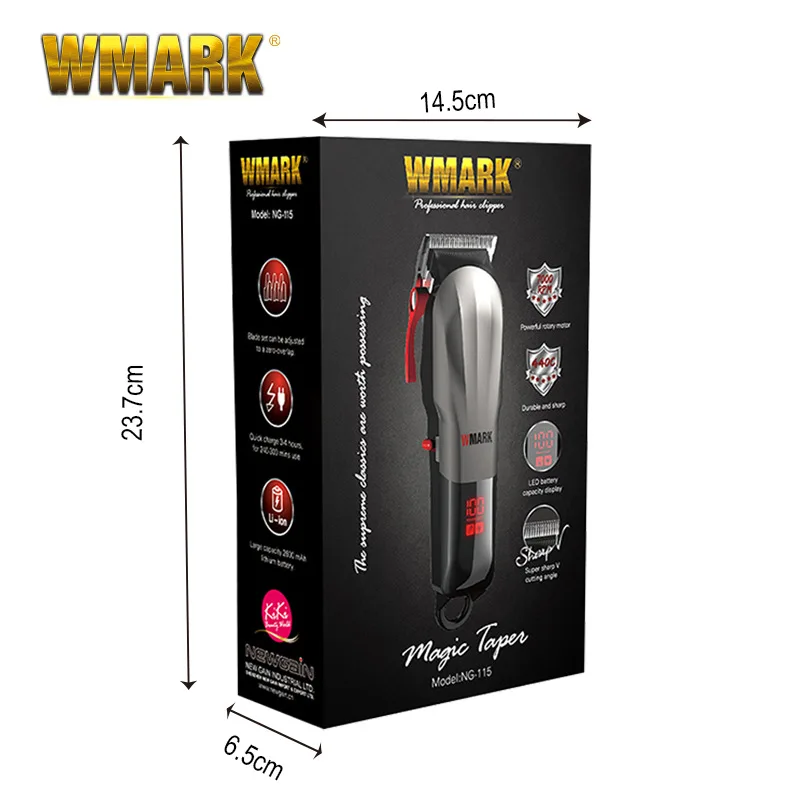 WMARK 전기 푸셔 NG-115, 고온 충전, 헤어 클리퍼, 7000 rpm