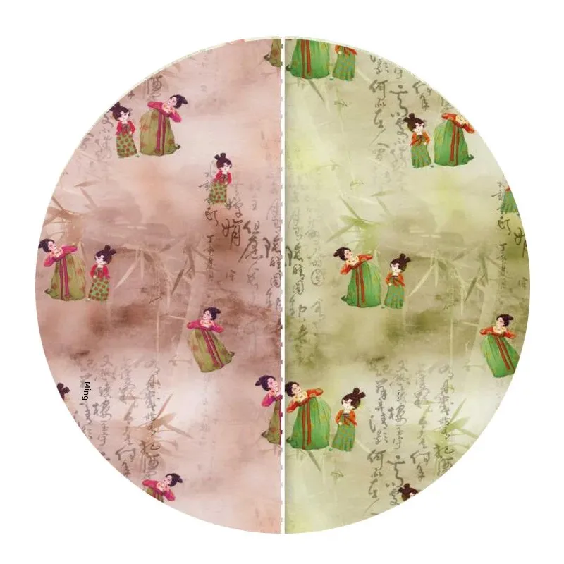 Digital Silk Cotton Print Fabric Chinese Style Cheongsam Children's Dress Material Traditional Embroidery Clothing Supplies