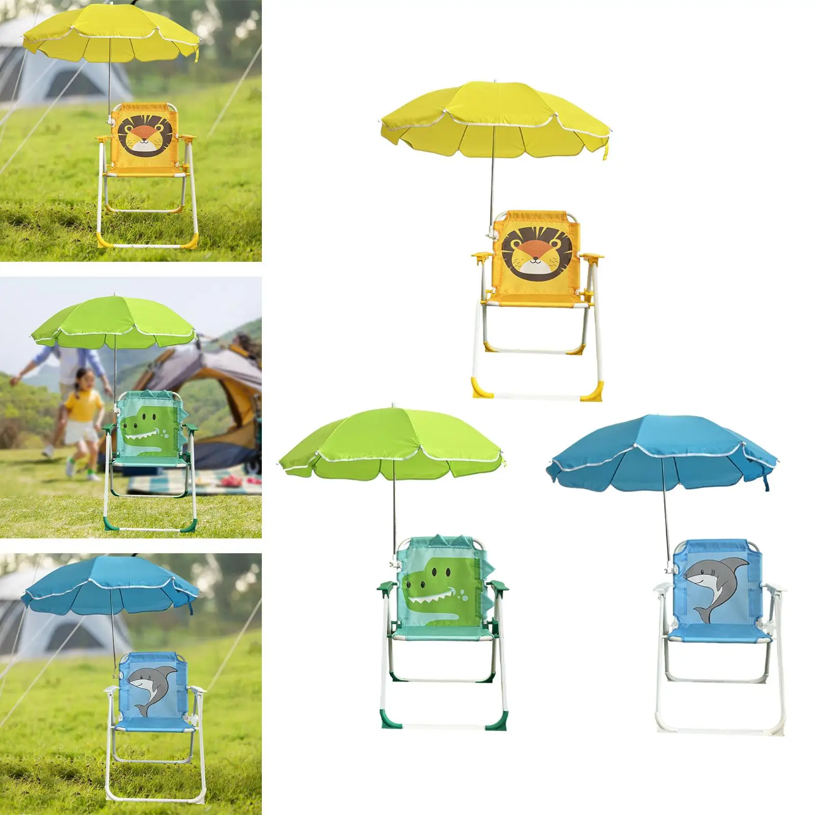Kids Camping Chair with Umbrella Steel Portable for Park Camping Backpacking