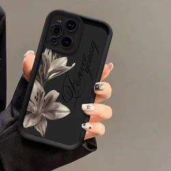 Soft Silicone Phone Case with Lily Flower Pattern - Shockproof Cover - Motorola Moto G9 Play (Black - SY1229)