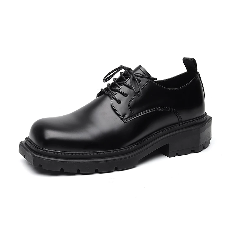 Designer's Men's Genuine Leather Shoes Square Head British Style Men's Conference Business Shoes Thick Bottom Work Dress Shoes