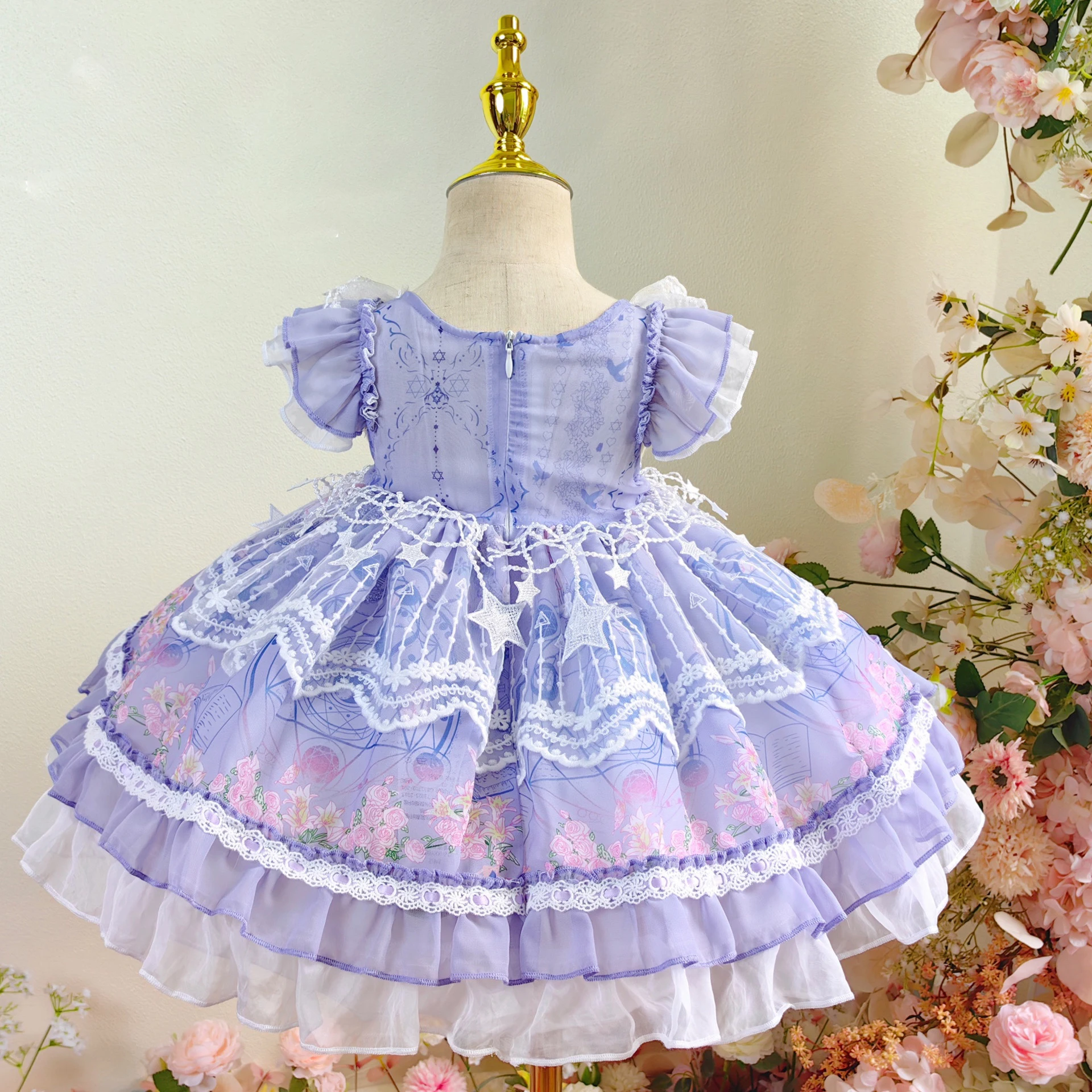 Exclusive creation Baby Spanish purple Lolita Princess Ball Gown bowknot lace headdress Design Birthday Party Girl evening dress