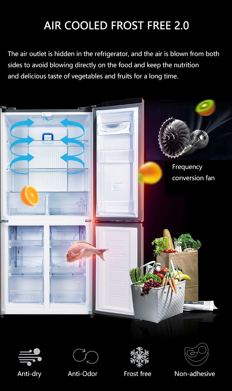Side-by-side Refrigerator Touch Screen Black Stainless Steel 4 Door French Door Refrigerator