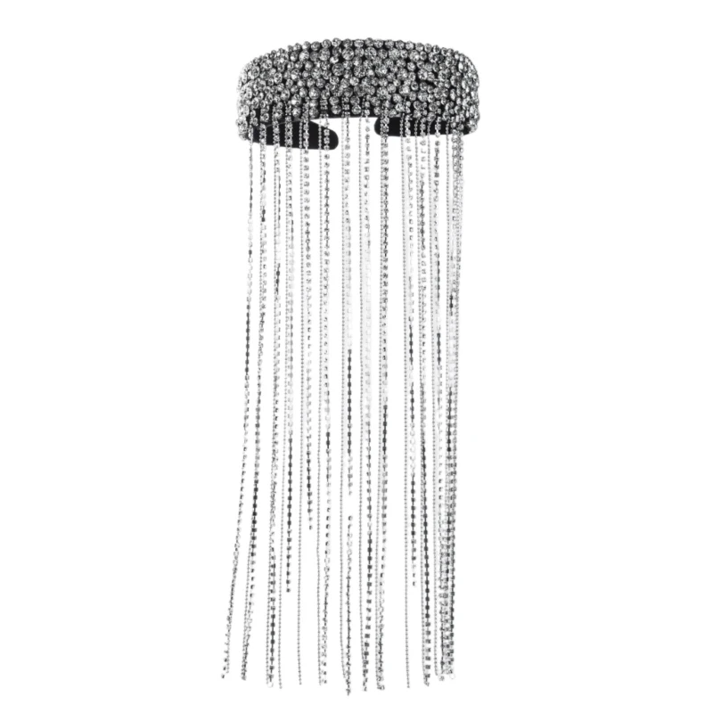 

Y4QE Unique Rhinestones Hairpiece Long Tassels Headband Sparkling Hairband Accessory