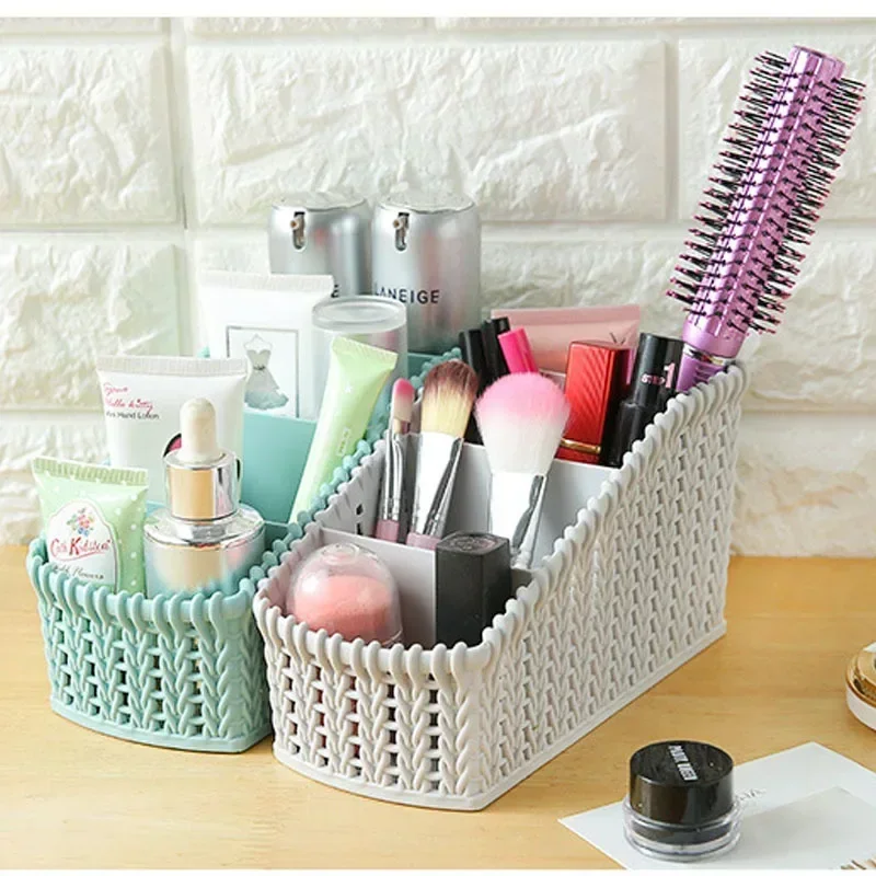 1pc Imitation Rattan Storage Basket Multi-grid Storage Box Desktop Cosmetics Box Creative Household Goods Storage Basket 1