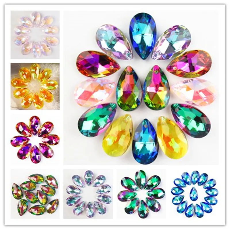 

10pcs Glass Teardrop Crystal Glass Pendant Top Drilled Transparent Loose Pendants Bead DIY Earring Jewelry Accessories Making