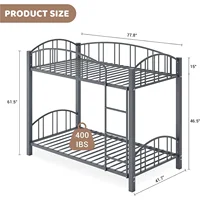 Metal Loft Bed Bunk Beds Twin Over Full Size with Heightened Safety Guardrail & Ladder, for School, Bedroom, Twin Size Grey 6