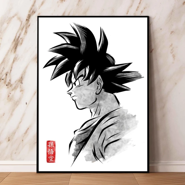 Quadro decorativo A4 Goku preto e branco desenho no Shoptime