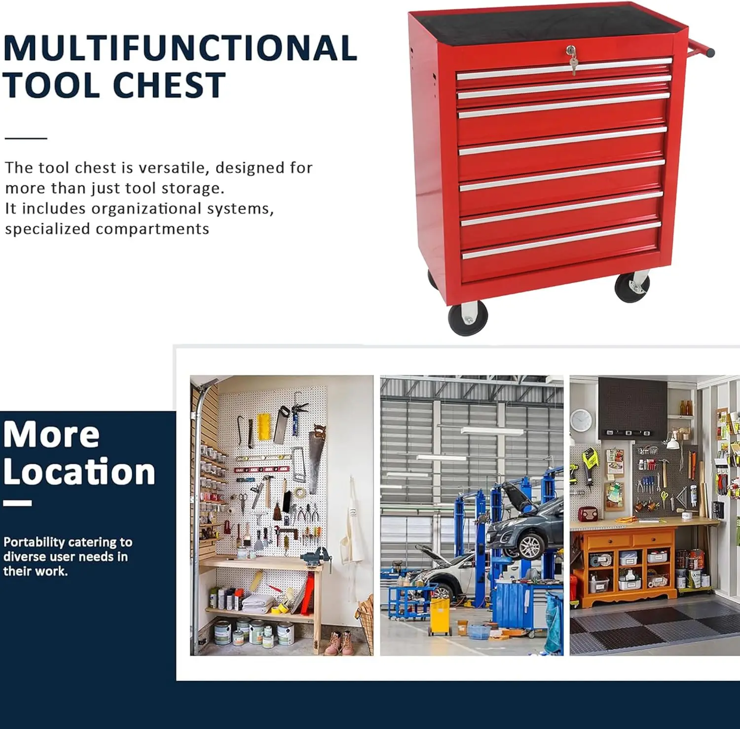 7 Drawers Rolling Tool Chest & Hand Box with Tools,Box with Wheels Pull Handle Key Locking,Complete Tool Kit with 4 Layers 4