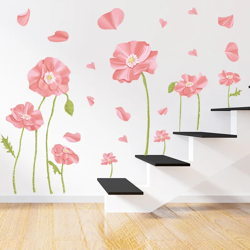 Large Wall Stickers Pink Flowers Room Wall Decoration Bedroom Living