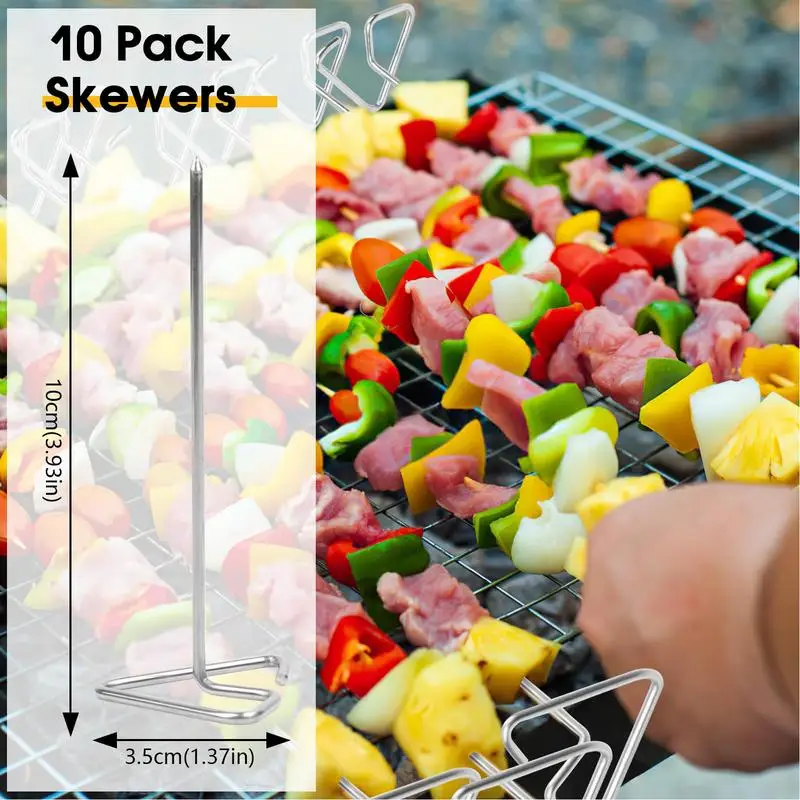 10pcs Skewers for Grilling Food Grade Stainless Steel Brazilian BBQ Skewers Reusable Dishwasher Safe BBQ for Grilling