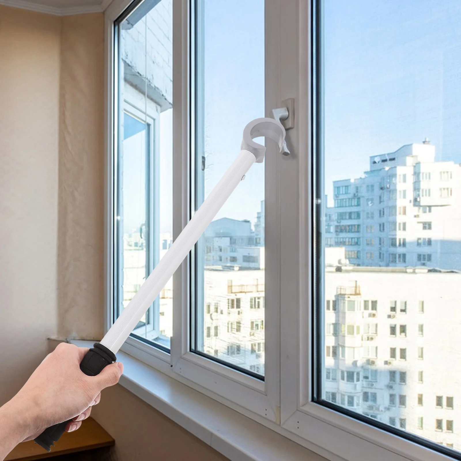 Extended Window Opening Lever Telescopic Drapery Pull Rod Blinds Aluminum Alloy Adjustable Tool for Sliding Awning Curtains Open 3