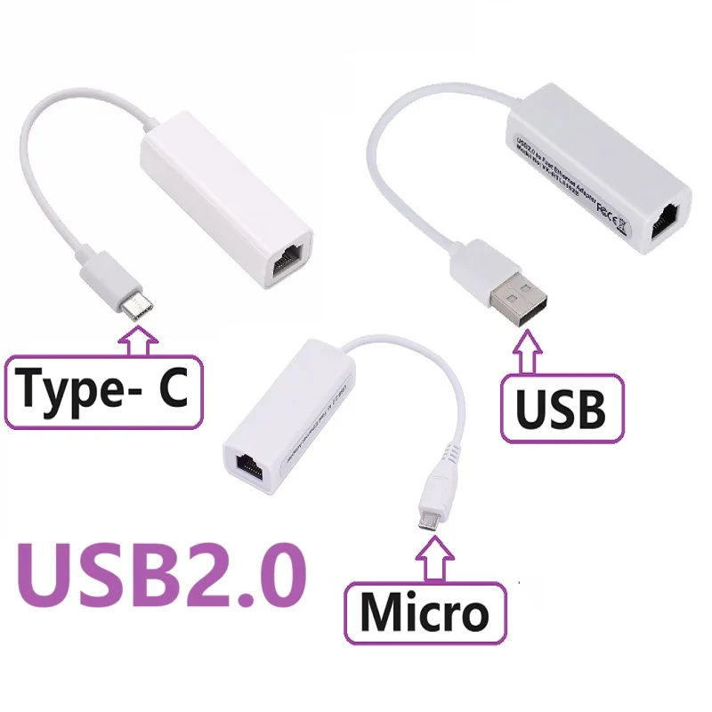 Usb2.0 Micro Tipo C A Scheda Di Rete Lan Ethernet Rj45 10/100Mbps Cavo Internet Per Android Pc Laptop Tablet Windows Xp Vista