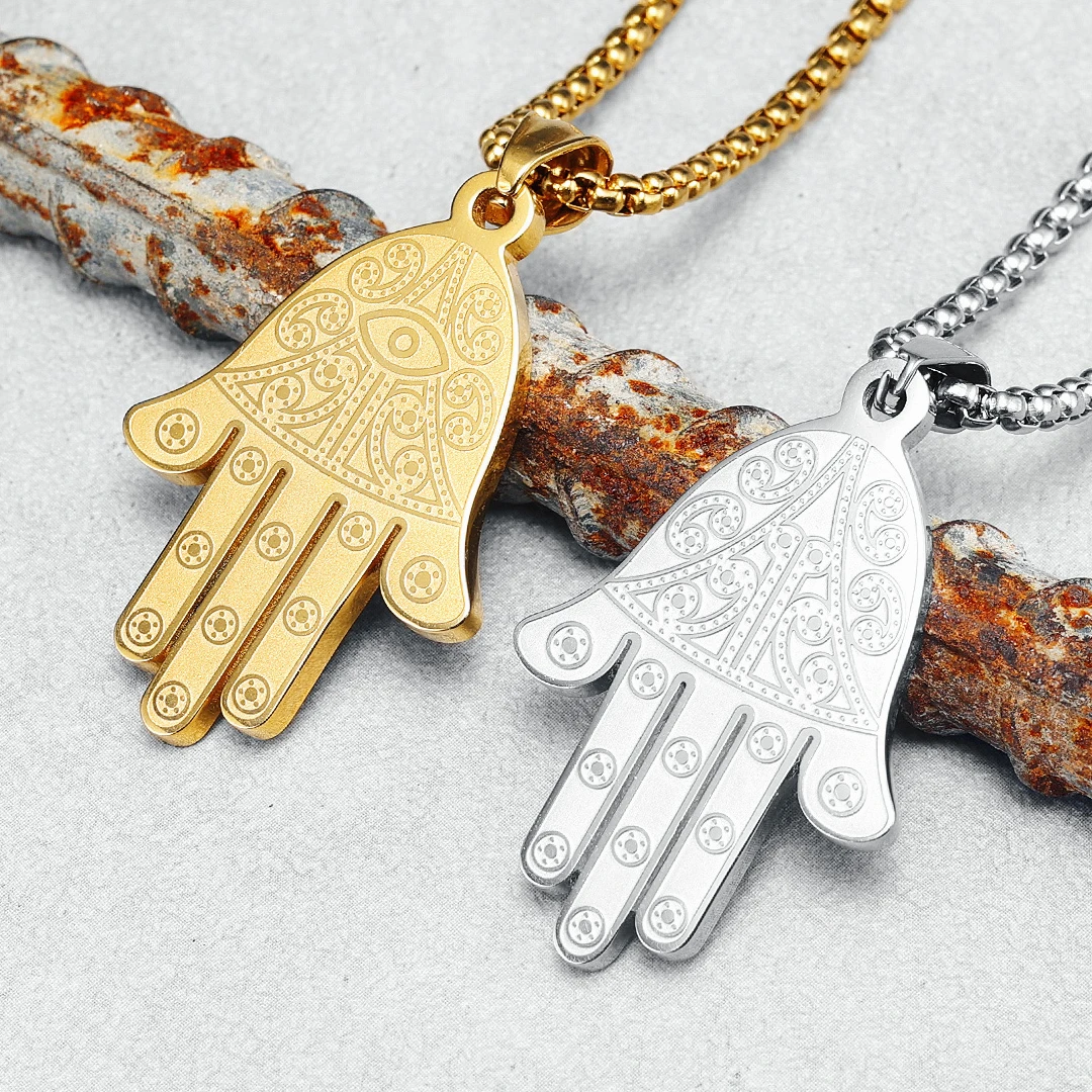 Mystic Eye Men Collana Palm 316L Catena Pendente In Acciaio Inossidabile Religione Rock Punk Rap Per Rider Regalo Di Gioielli Maschili Dropshipping