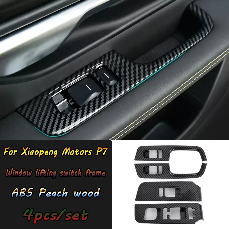 

Подходит для Xiaopeng Motors P7 2022, карбоновое волокно для салона автомобиля/персиковое дерево ABS материал, стеклоподъемная рамка переключателя, 4 шт./комплект