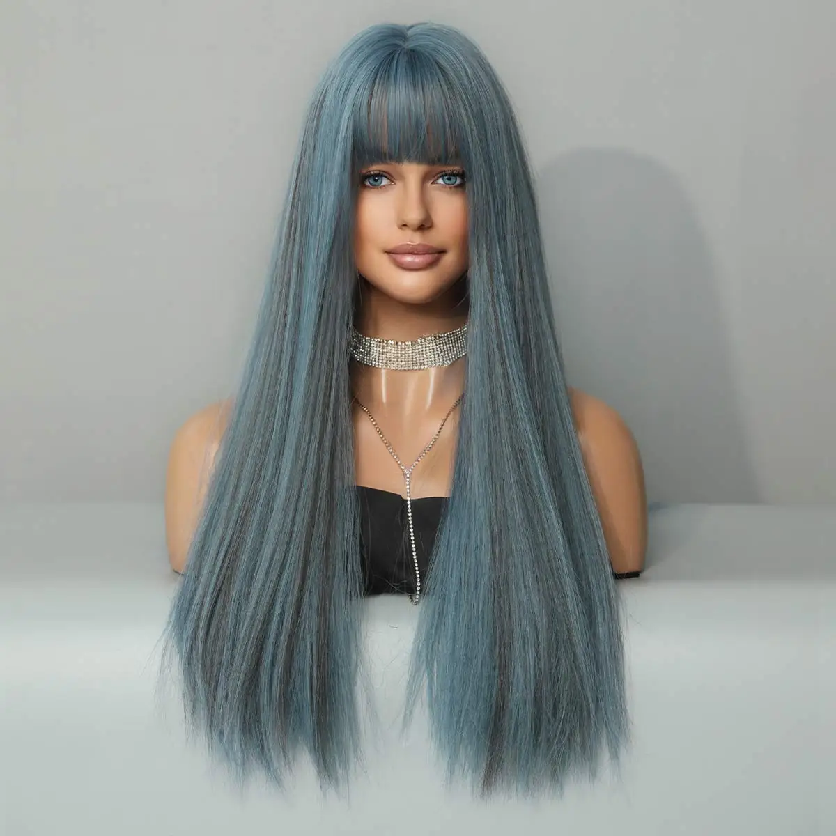 Synthetic Wig Long Straight Wigs with Bangs Natural Synthetic Wig For Women Daily Cosplay Party Heat Resistant Fiber Lolita Wigs