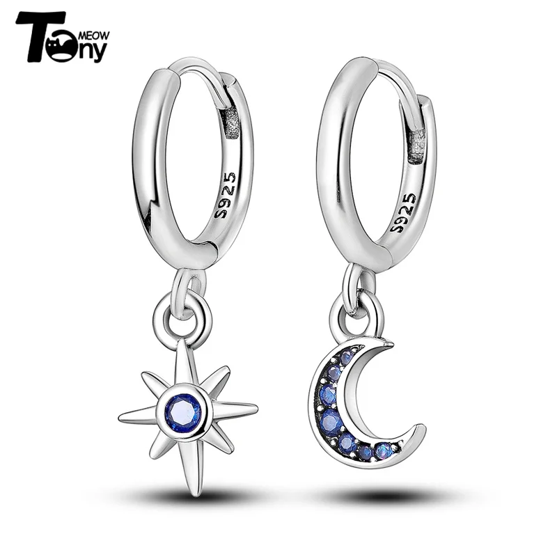 925 Sterling Silver Hoop Earrings For Women Star Moon Paint Feather Musical Note Colorful Zircon Fashion Earrings Women Gift
