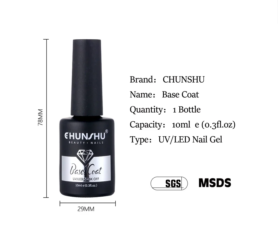 Description Picture 4 of itemCHUNSHU Base Gel Top Coat UV Gel Nail Polish Soak Off Long Lasting Transparent Function Varnish Protect Nails Art Manicure  10ml