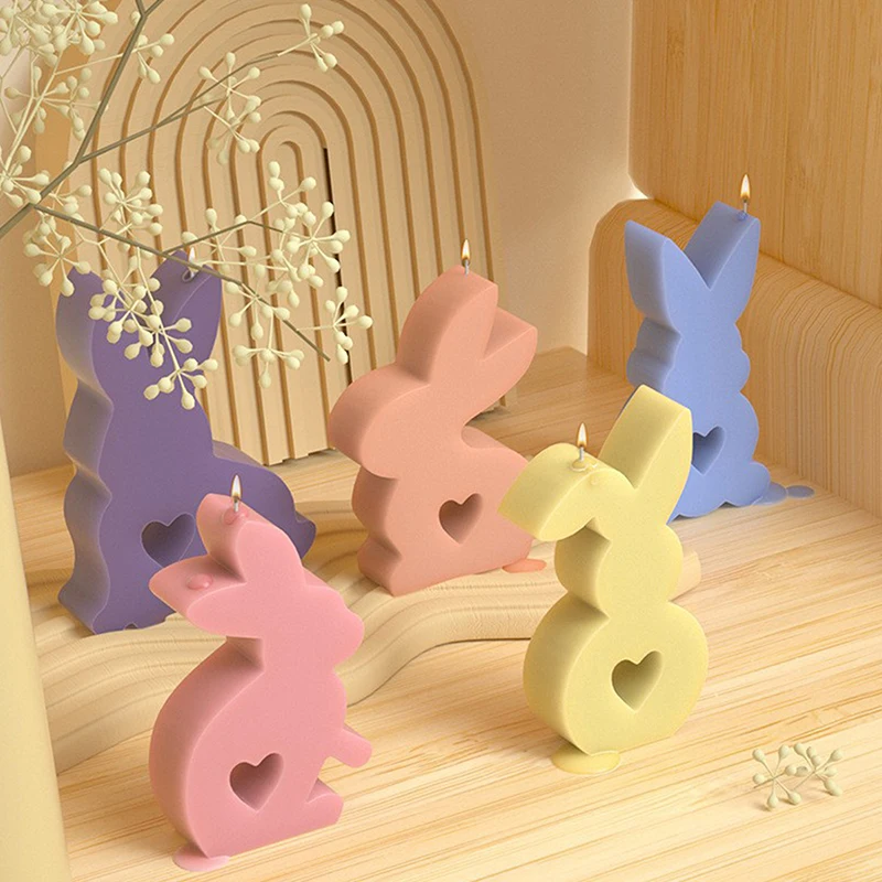 

Heart Bunny 3D Bunny Candle Mold Casting Easter Rabbit Epoxy Resin Cake Resin Mold Easy To Demold UV Soap Mold Desk Decoration