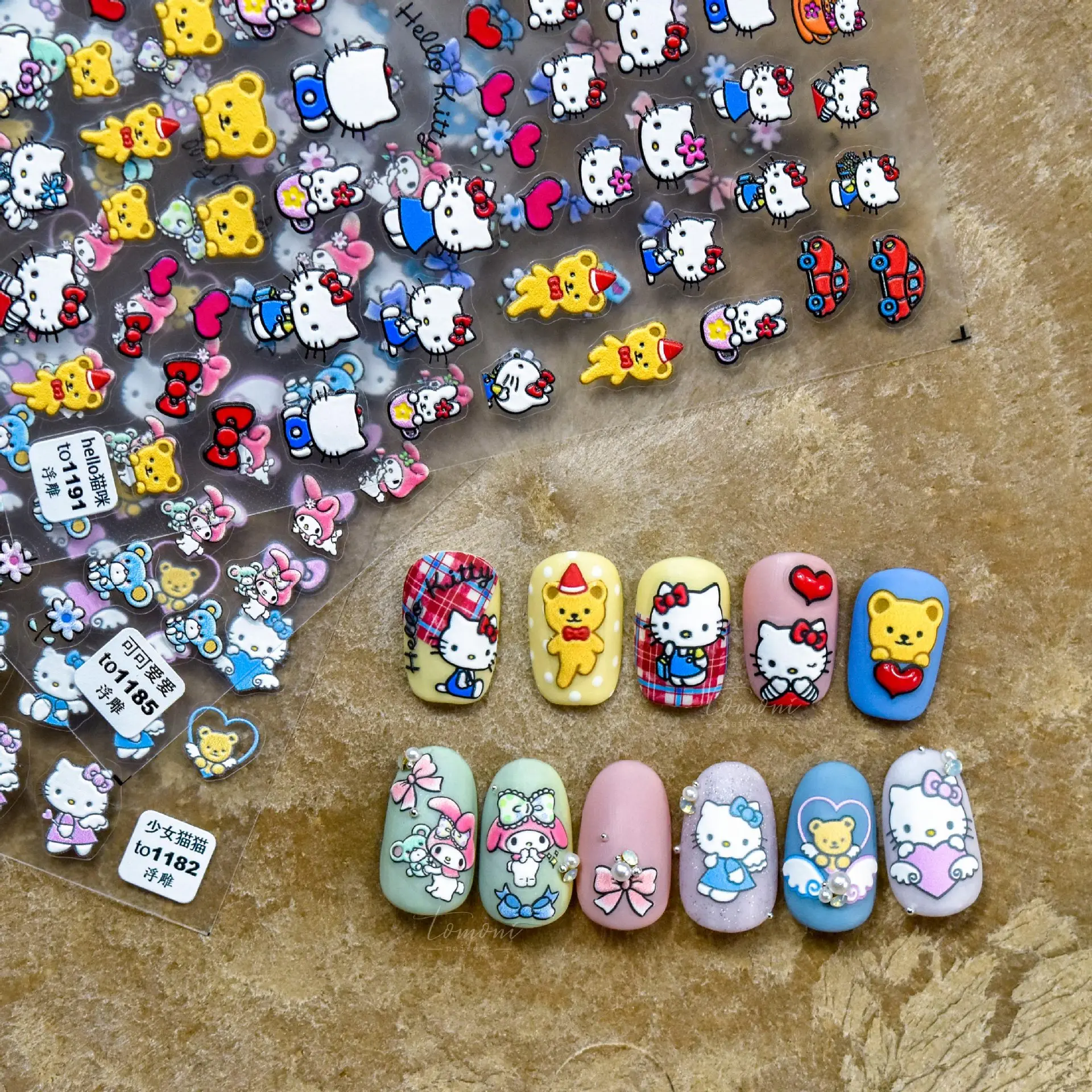 5D Design Cute Hello Kitty Pattern Watermark Design Sanrio Nail Sticker