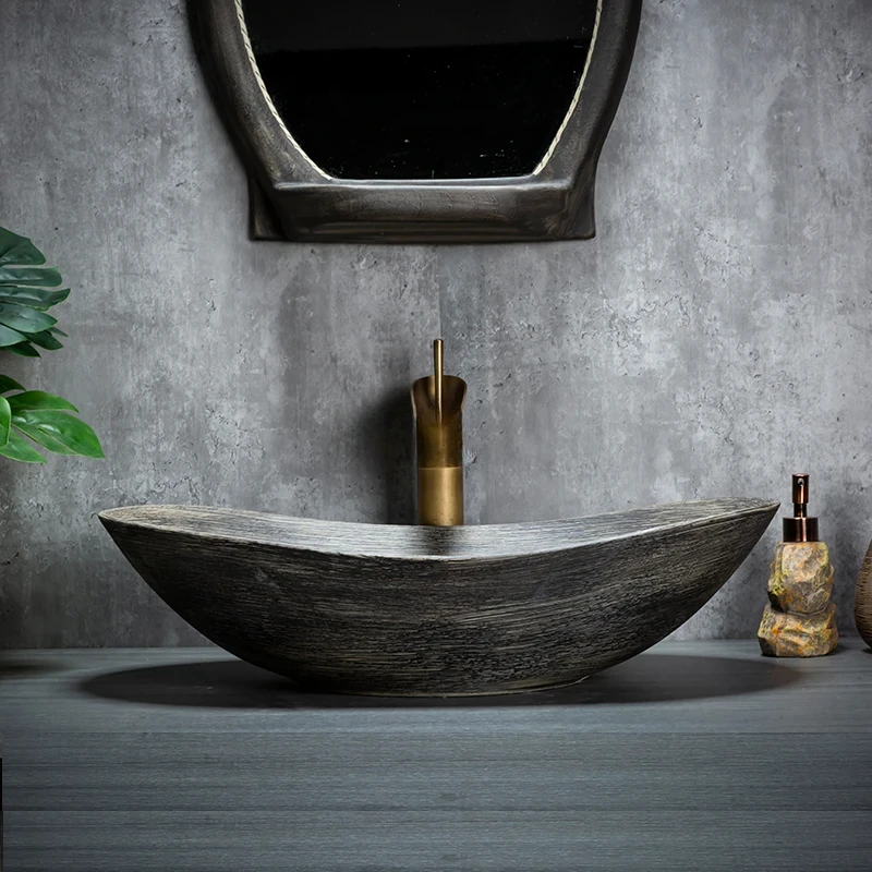 

Retro Ceramic Bathroom Sinks Outdoor Washbasin Home Bathroom Sink Courtyard Overhead Sink Creative Hand Kitchen Washing Sink