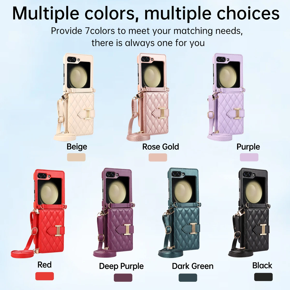 Crossbody Cards Slot Wallet Leather Case for Samsung Galaxy Z Flip 8 7 FE 6 5 4 3 Flip6 5G Lanyard Diamond Embossing Strap Cover — view 6
