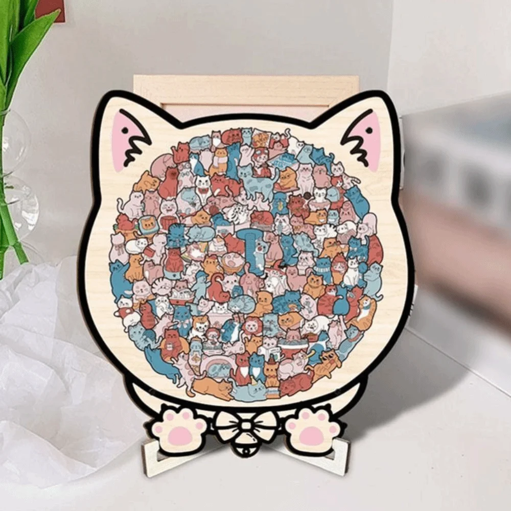 New Cat Puzzle Irregular Puzzle Toy Ornaments Colorful Wooden Home Decorations Jigsaw Puzzle Game Birthday Gifts