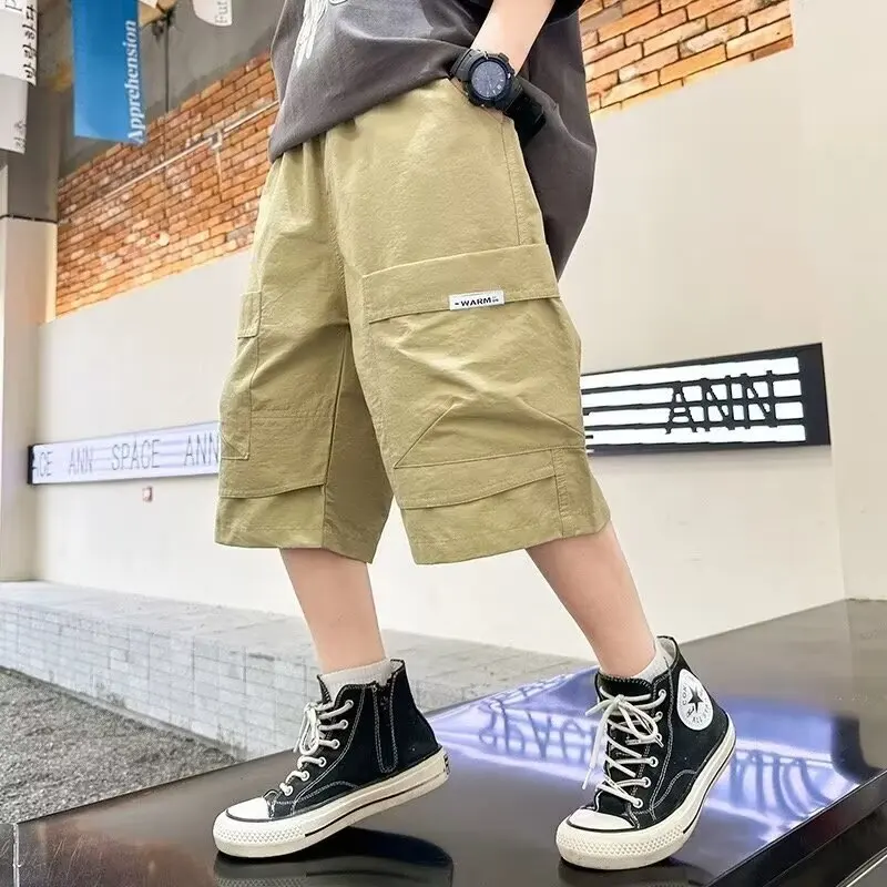 남녀공용 통기성 작업복 바지, 얇은 스타일, 미드 투 라지, 캐주얼 와이드 레그 반바지, 여름 신상