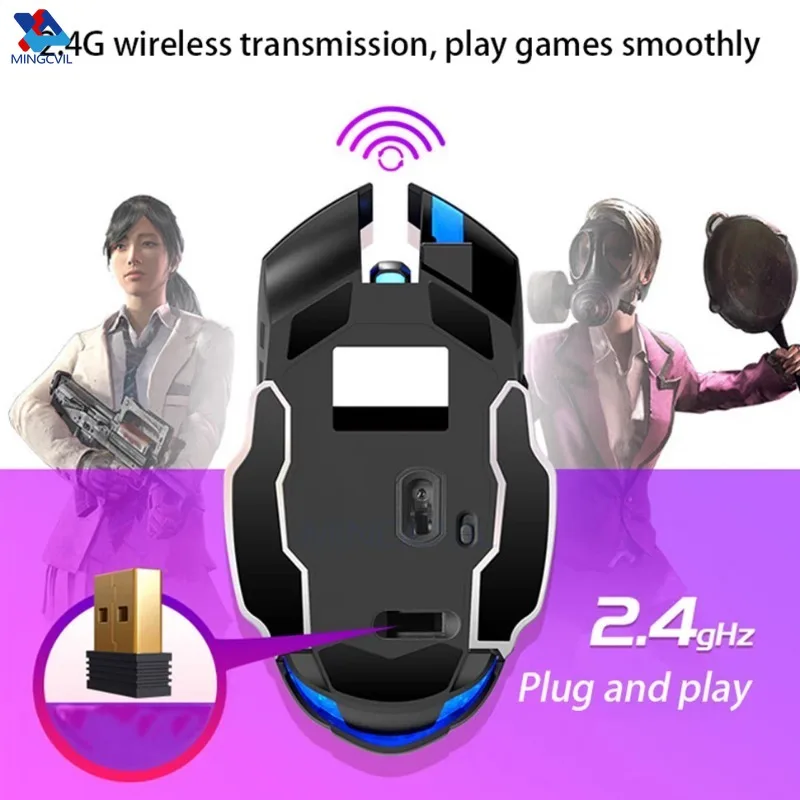 MINGCVIL Rechargeable Wireless Gaming Mouse Bluetooth USB Backlight