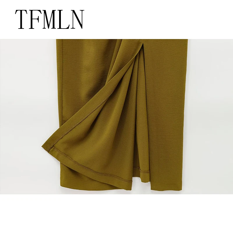 TFMLN New Elegant Women Pleated Slim Midi Dress Spring Summer Fashion O-neck Sleeveless Chic Pleated Dress Causal Party Dress