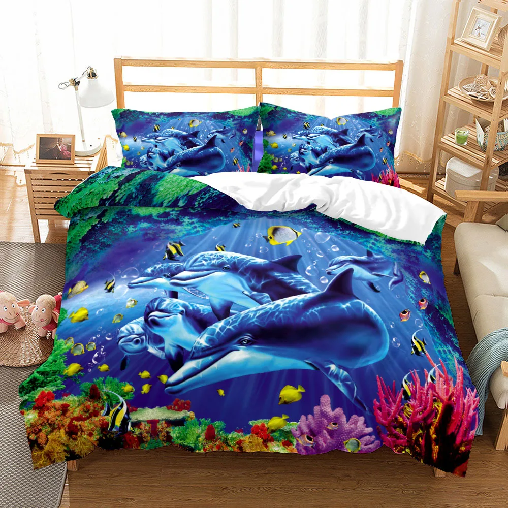 3D Fishing Ocean Fish Duvet Cover Double Queen Bedding Set 2/3pcs