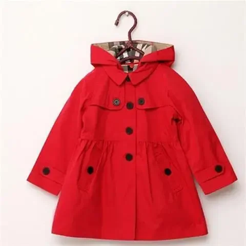 Children Girls Sweatshirt Spring Autumn Birthday Present Long Style Hooded Coat for Girl Kids Jacket Red Windbreaker Coat