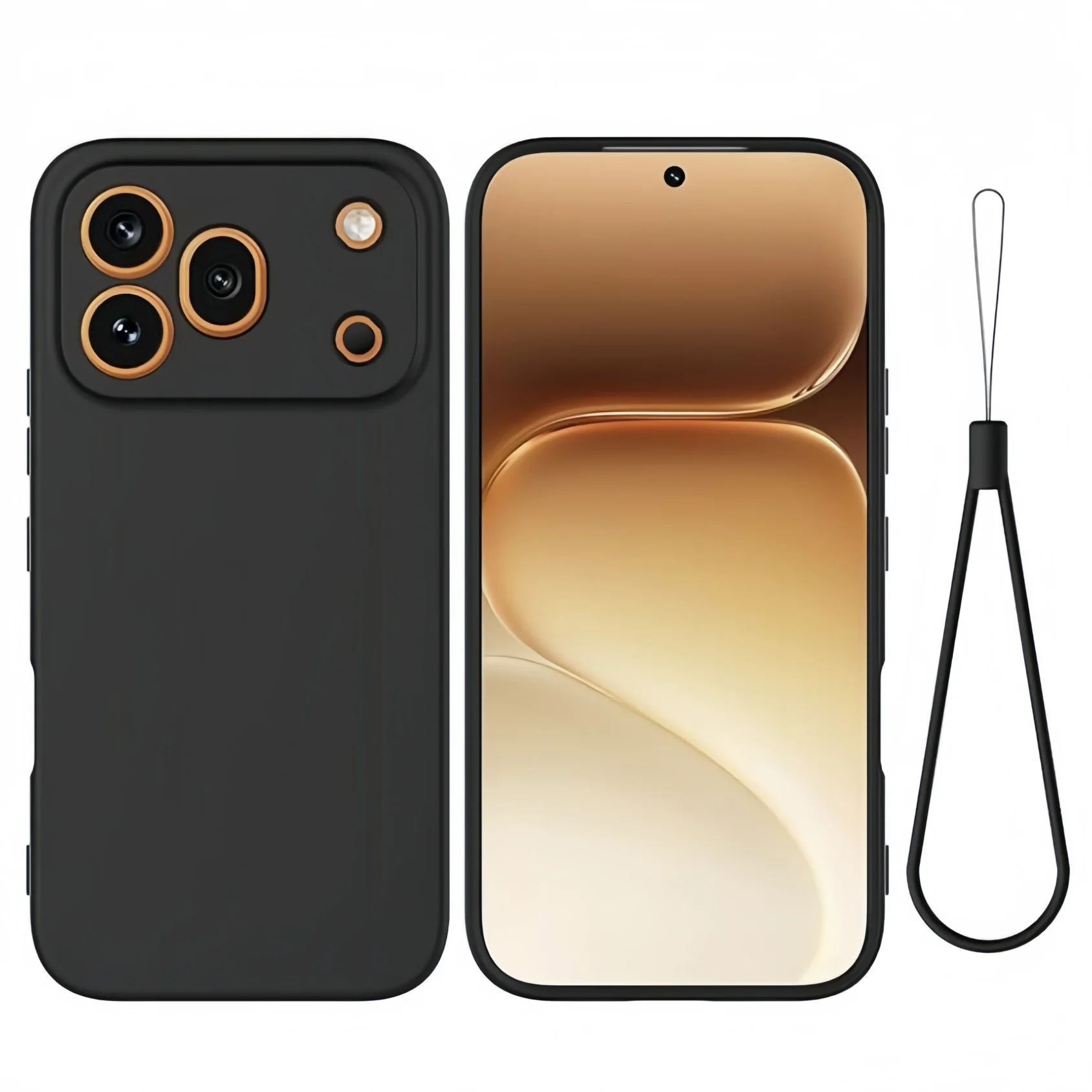 Fashionable Solid Color Shockproof Liquid Silicone Phone Case with Lanyard