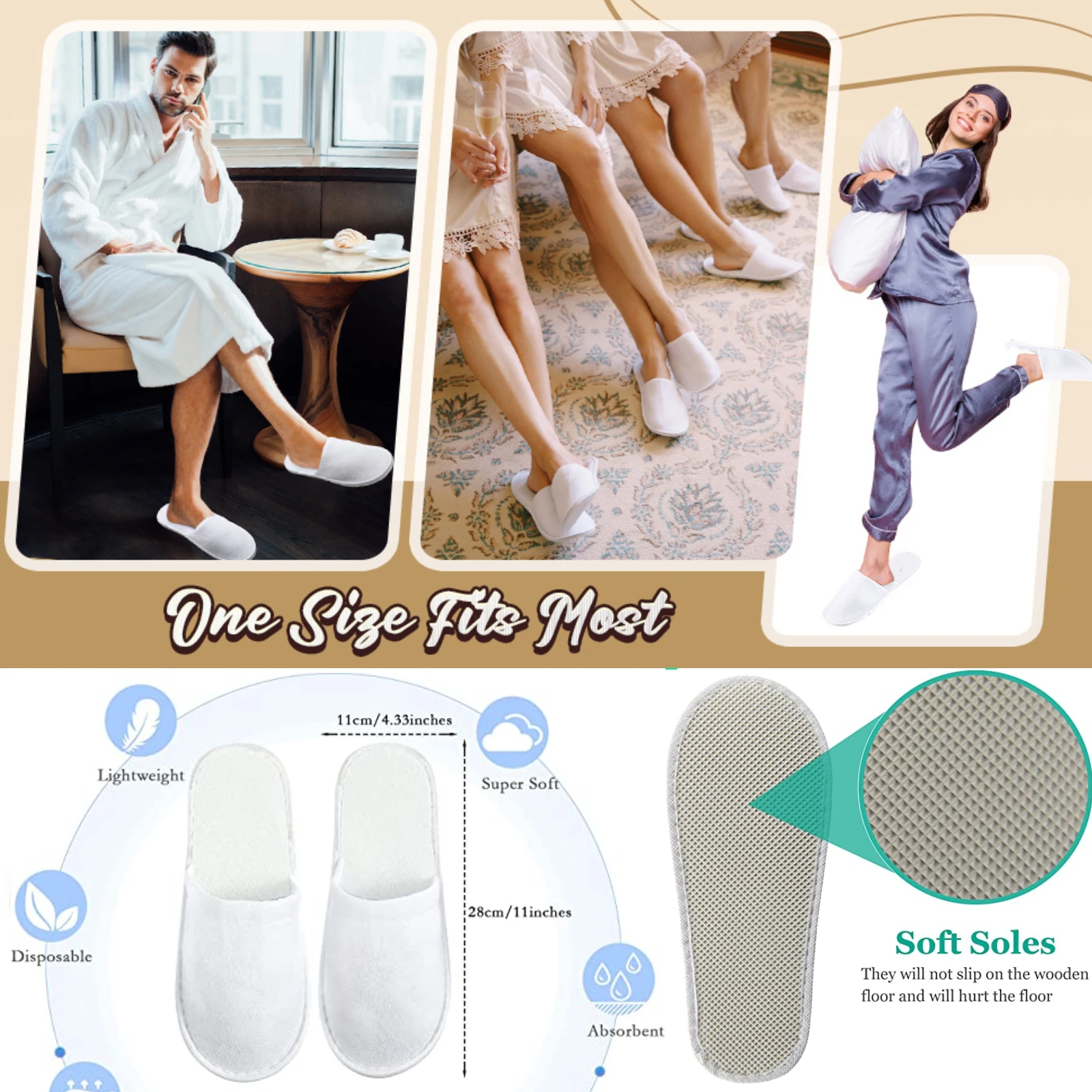 100-24Pairs Disposable Slippers Hotel Slippers Wedding Slippers Guests Party Home Shoes Portable Folding Non-slip Spa Slippers 4