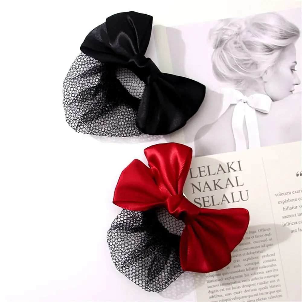 

Vintage Sweet Bow Satin Hotel Hair Clip Women Spring Clips Korean Bun Snood Hairgrips Cover Net Ponytail Clip