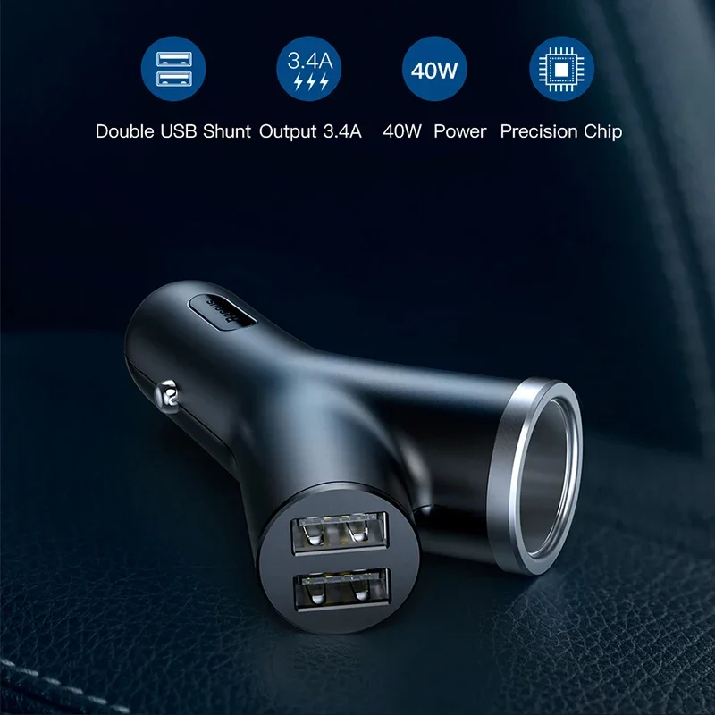 40W Car Charger for Universal Mobile Phone Dual USB Car Cigarette Lighter Slot for Tablet GPS 3 Devices Phone Charger Baseus car charger car phone charger phone charger