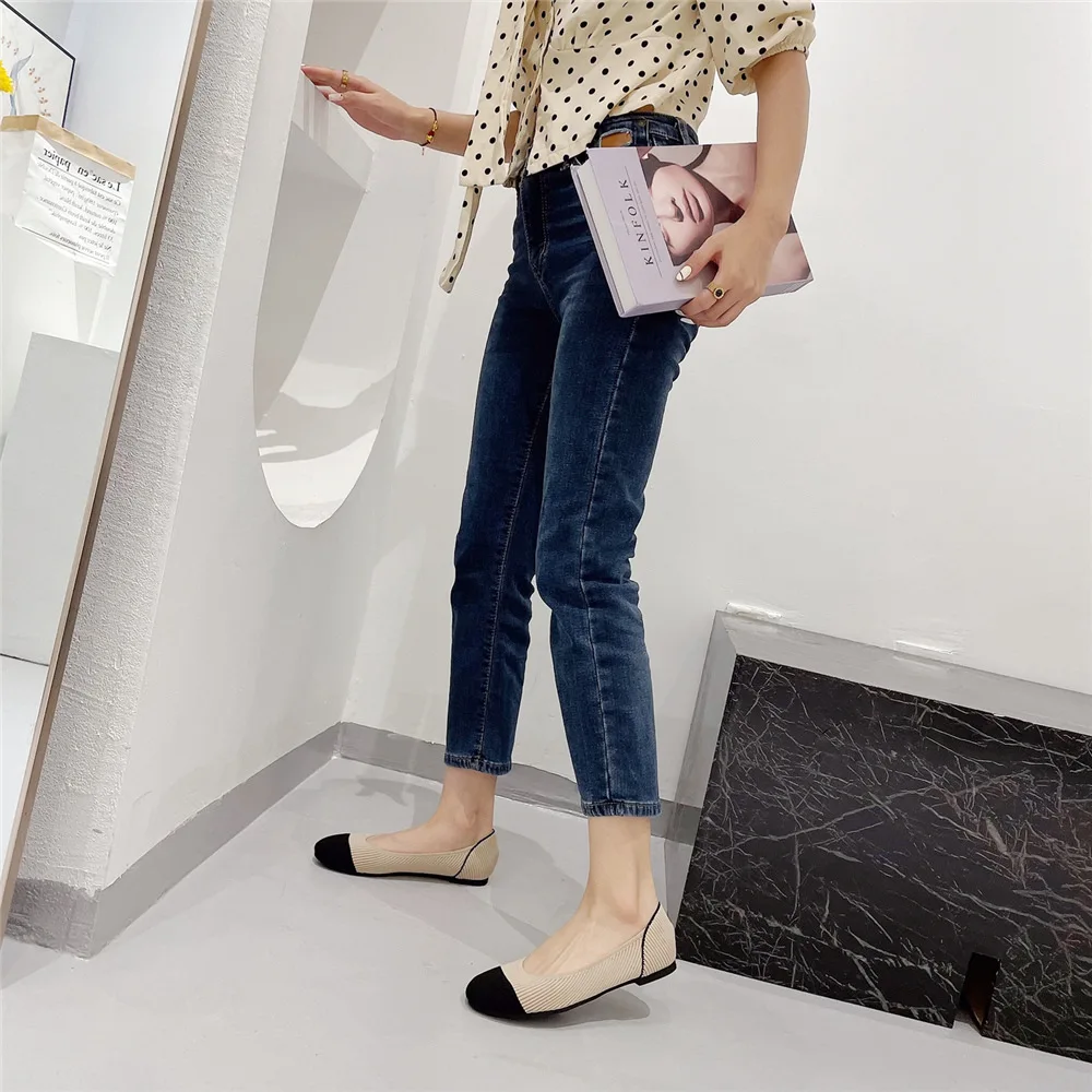 Cute flexible ladies ballet flats folding shoes large size casual shoes women's fly woven wedge mesh shoes