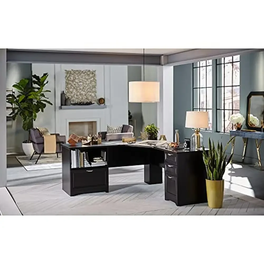 L-Shaped Corner Desk with 4 Drawers and Cord Management Espresso Finish & Alloy Steel Base 6