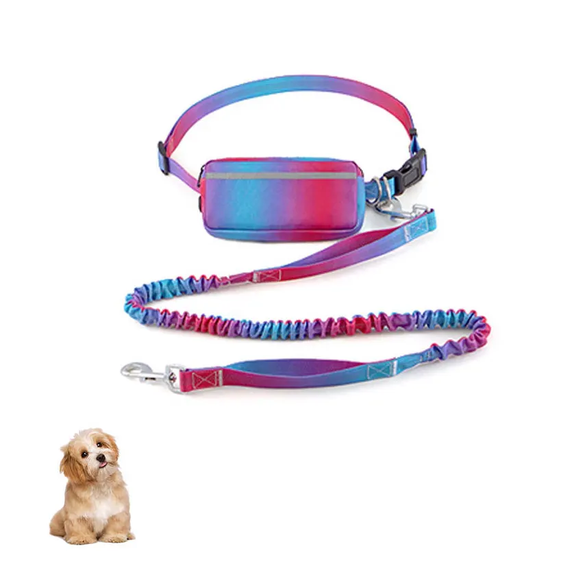 مقود الكلب بدون استخدام اليدين مع حقيبة سحاب الحقيبة في الهواء الطلق الحيوانات الأليفة المنتج اليومي Handfree مقود الكلب مع حقيبة الخصر أكسفورد القماش مستلزمات الحيوانات الأليفة