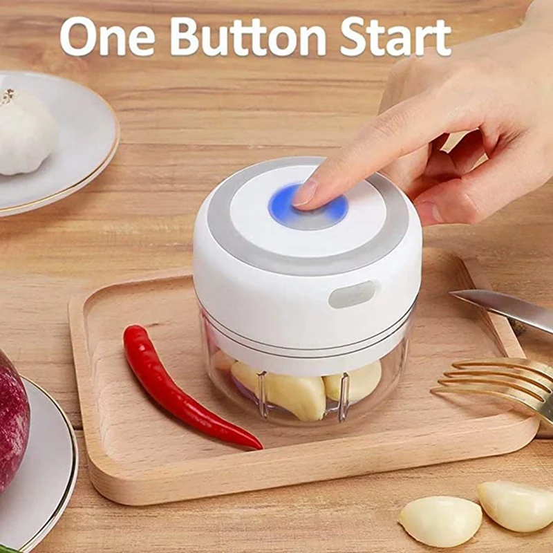 1X Small Charging Fully Automatic Garlic Cutting And Pounding Garlic Machine & 2Pcs Assistant Slicer Onion Holder Slicer