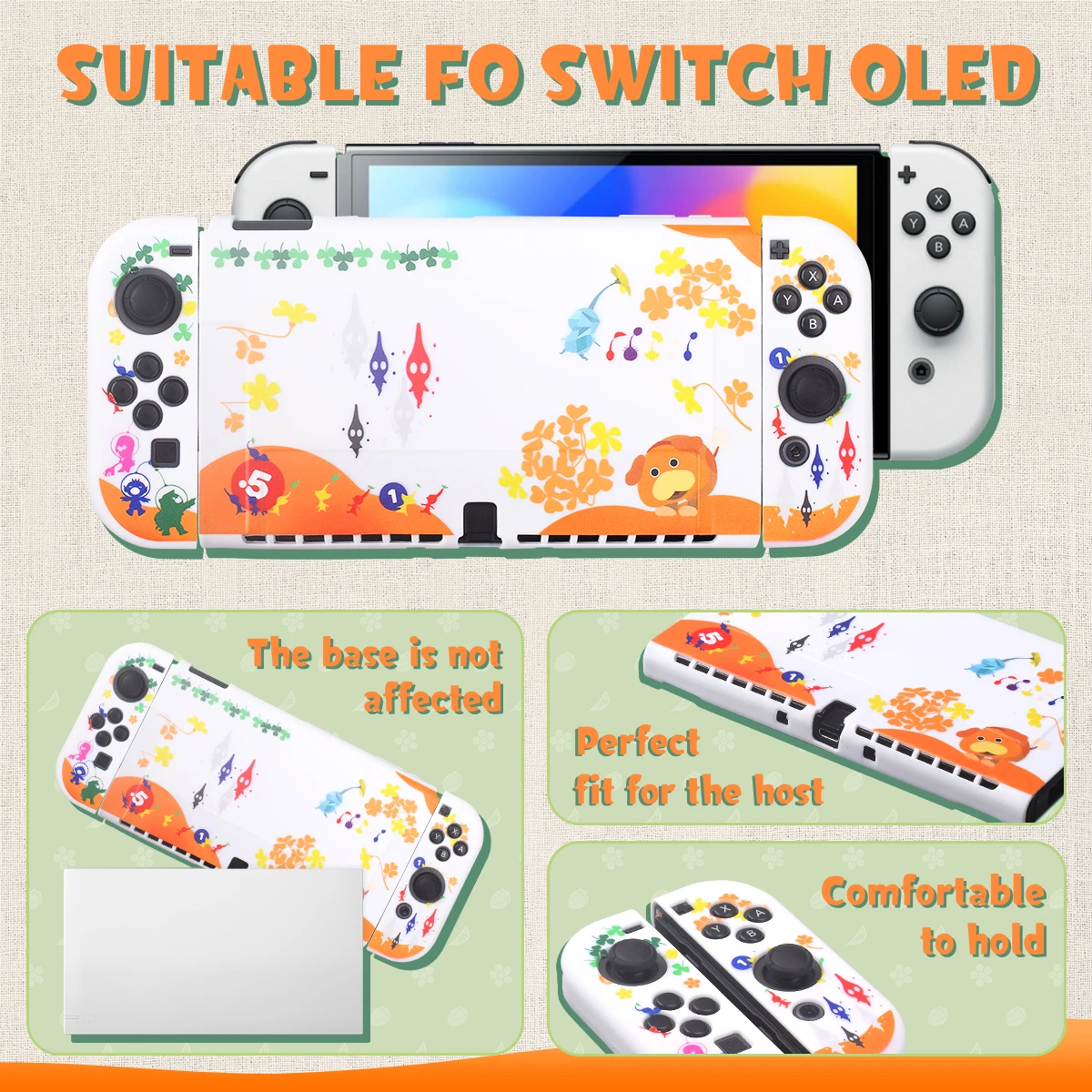 For Pikmin Game Skin Shell Carry Case Switch Oled Console Protective Cover Case with 4 Analog Caps for Nintendo Switch Oled