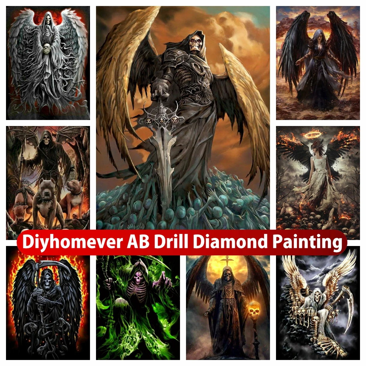 

Death Angels 5D DIY AB Diamond Painting Mosaic Horror Skull Grim Reaper Cross Stitch Pictures Embroidery Rhinestones Home Decor