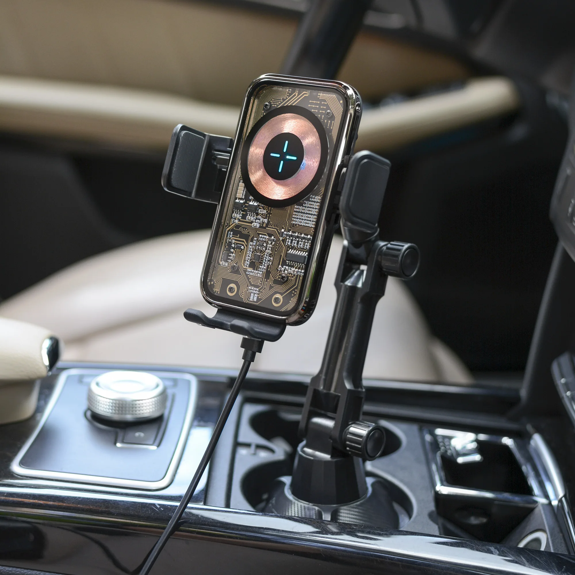 حامل هاتف محمول عالمي للسيارة، مزود بشاحن لاسلكي ب...