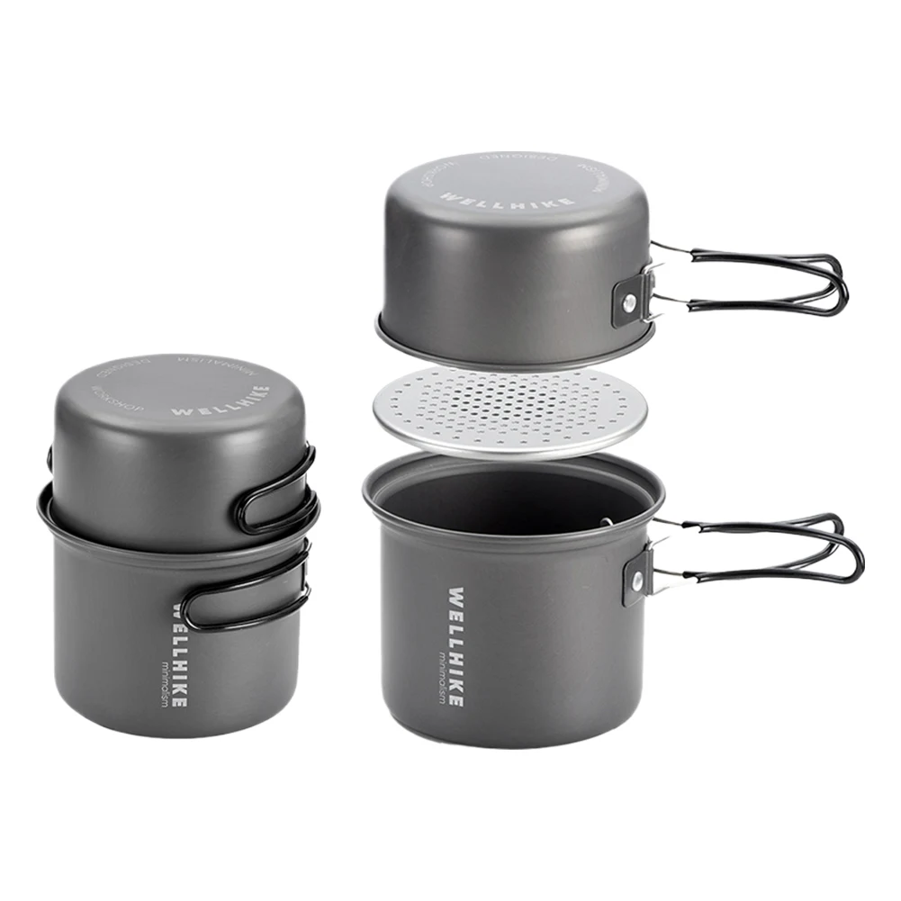 2Pcs Ultralight Aluminum Alloy Travel Tableware Pot for Camping
