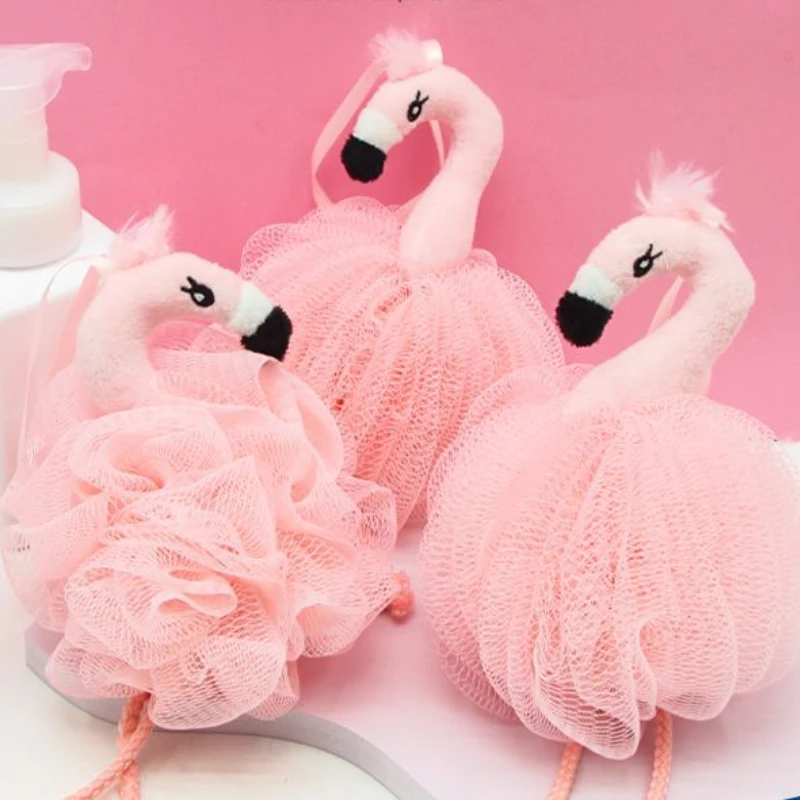 Flamingo Kids Bath Ball Pink Cute Bath Brushes Girls Rubbing Bathing Bubble Adult Children Flower Ball