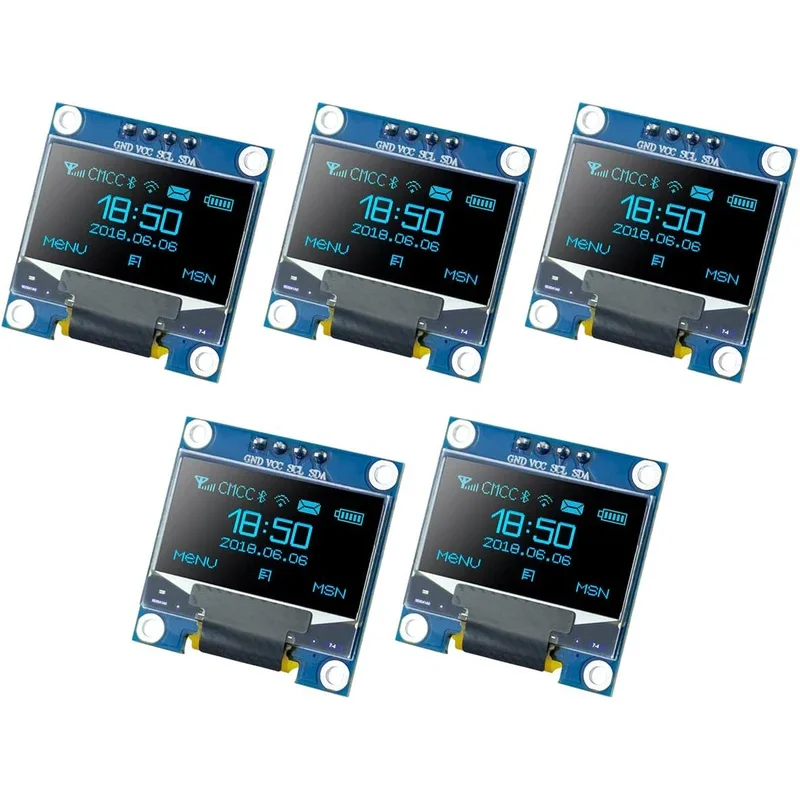 5 Pcs 0.96 Inch OLED I2C IIC Display Module 12864 128x64 Pixel SSD1306 Mini Self-Luminous OLED Screen Board for Arduino Raspber