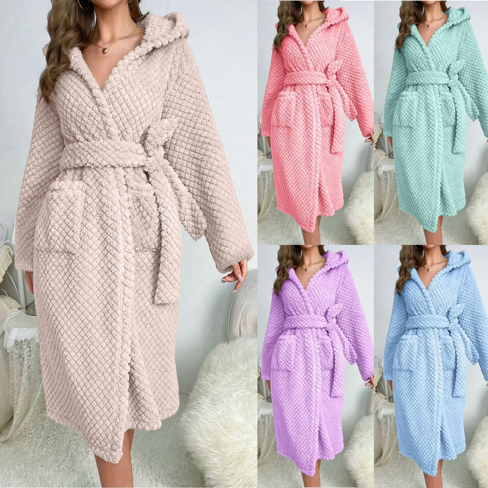 Women Sleepwear Silk Robe Sleepwear Pajamas Women's Plush Coral Velvet Bathrobes 5 Colors Hooded