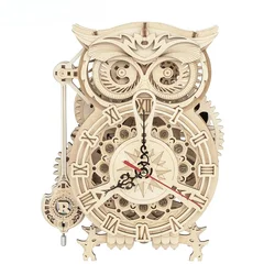 Creative DIY 3D Owl Clock Wooden Model Building Block Kits Assembly Toy Gift for Children Adult LK503